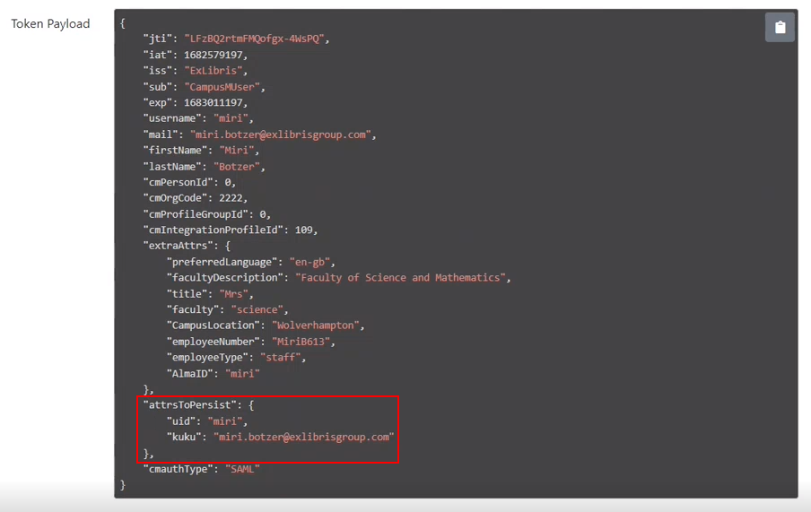 The API Attributes to Persist data.
