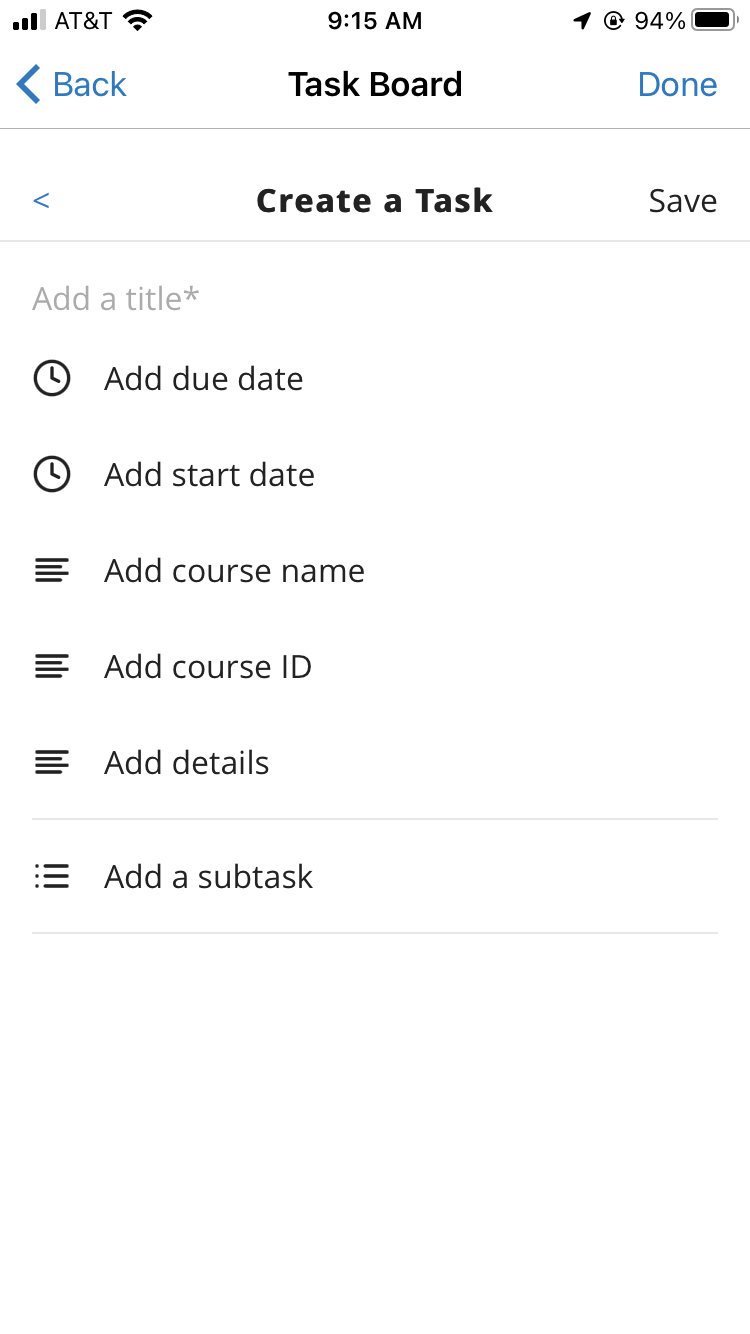The option for a user to create a task.