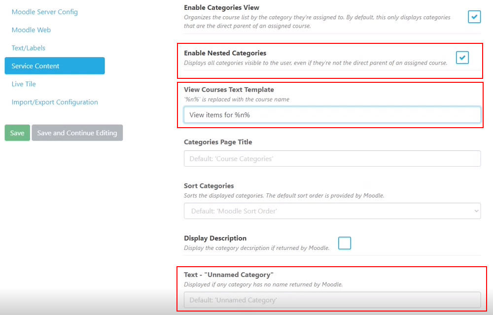 The Enabled Nested Categories configuration.