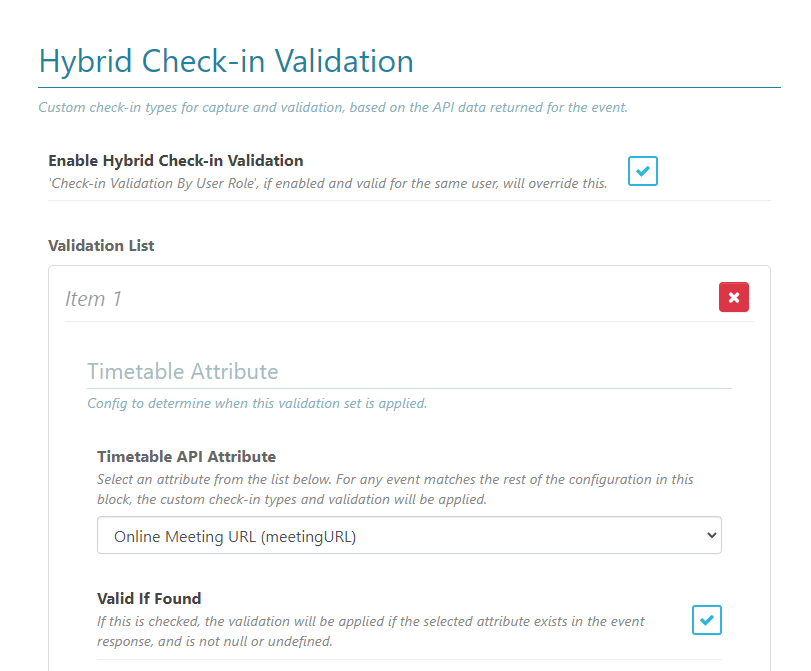 Custom hybrid check-in validation.
