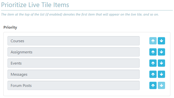 The Prioritize Live Tile Items configuration.