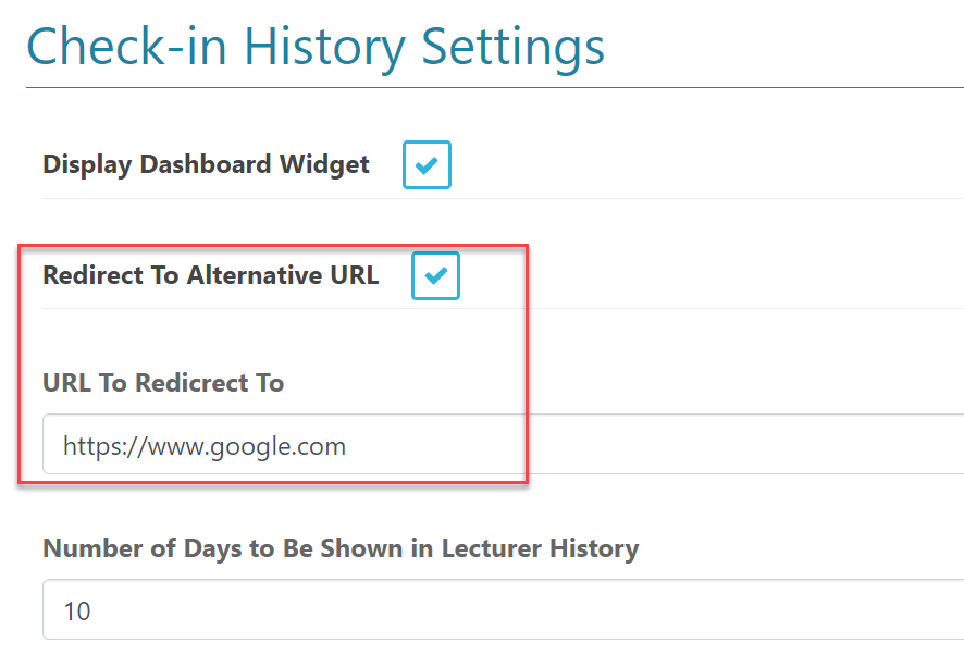 Redirect URL from check-in history.