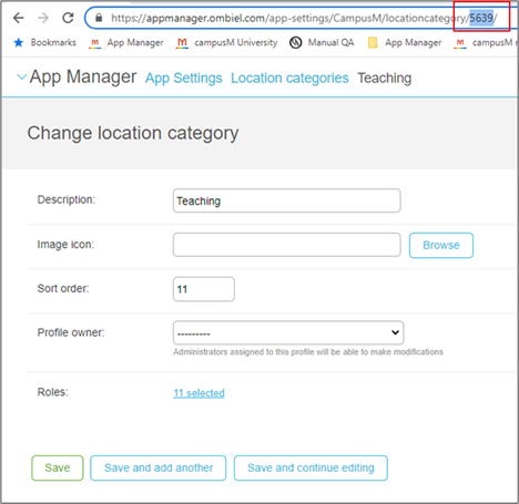 The location categories configurations.