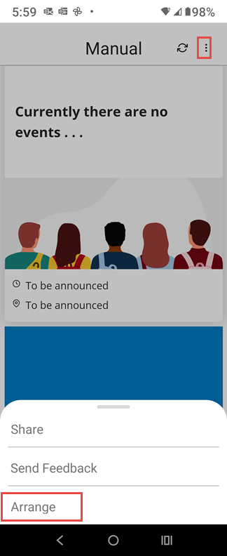 Arrange Option in the bottom menu in Android.