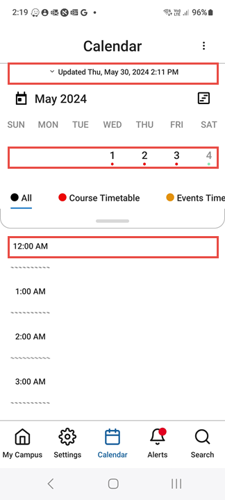 Locations of Calendar Refresh Options.