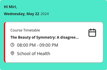 Day View tile with a background color and information about an upcoming activity.