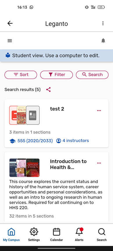New Leganto UI in campusM.