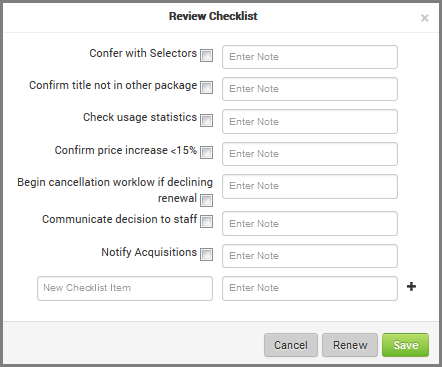 renewal checklist for a resource