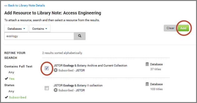 Select resource to attach to note