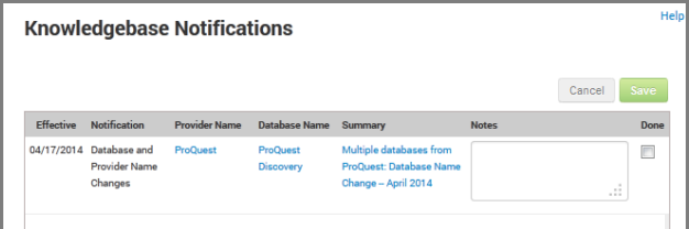 Knowledgebase notifications page