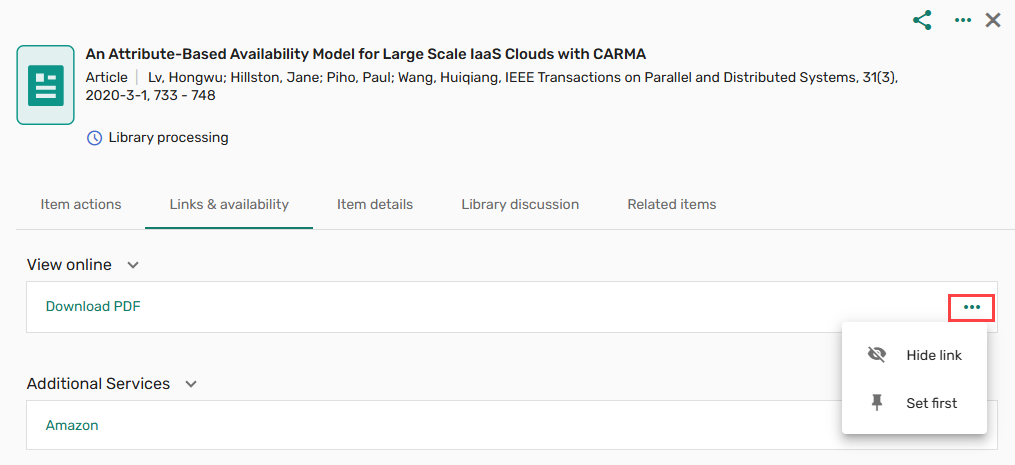 Customization of the Unpaywall feature in Links & availability.