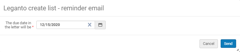 The Leganto Create List - Reminder Email Pop-up.