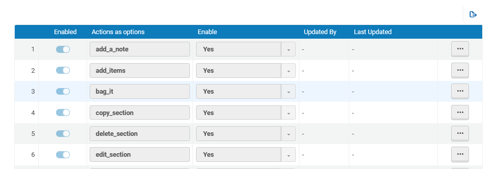The section menu mapping table.