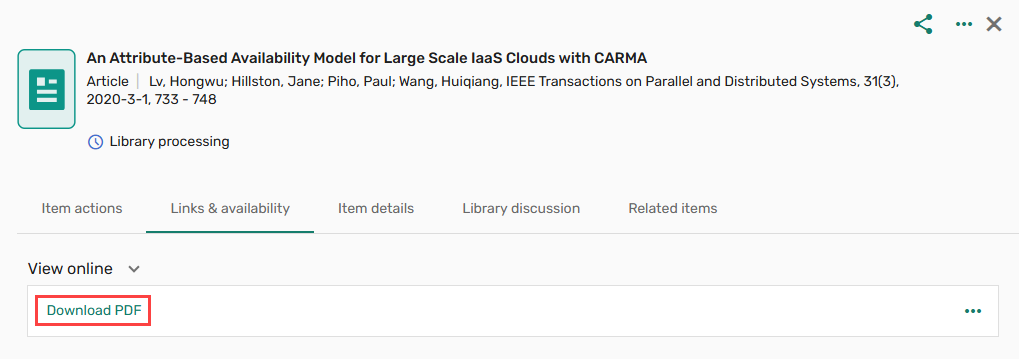 The Download PDF option in the Links & availability section.