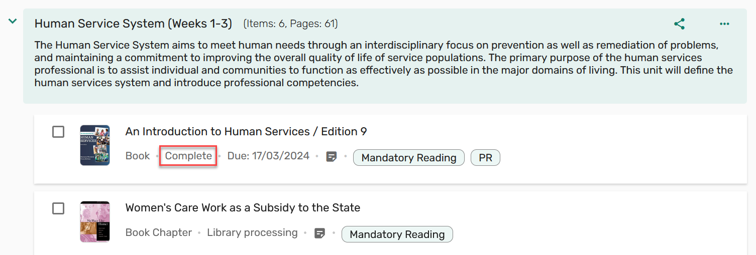 The option to show the complete status for a citation on the brief view.
