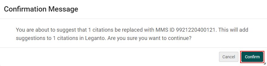 A confirmation replacement message.
