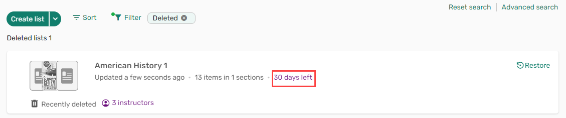 Days left until deletion.