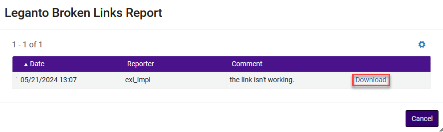 The option to download the broken link attachment.