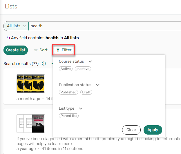 An example of a list filter.