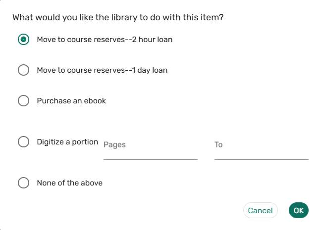 Example question for an item request.