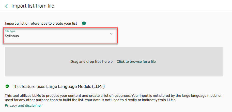 The option to upload a syllabus.