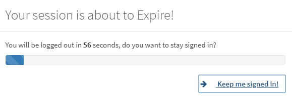 The session timeout dialog box.