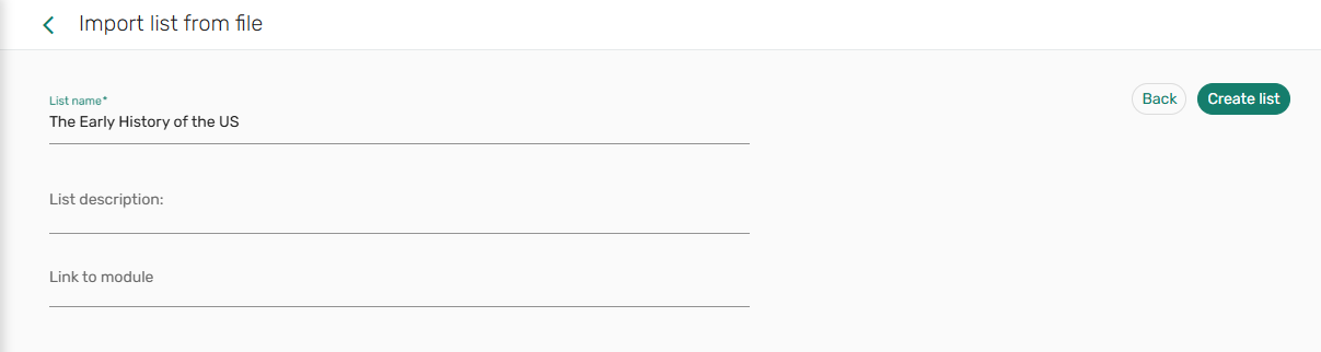 List details when creating a new list.