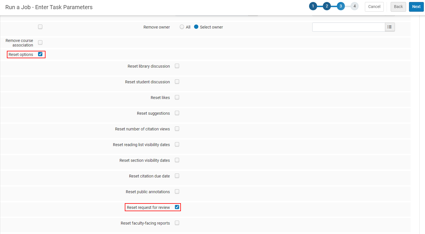 The option to Reset request for review.