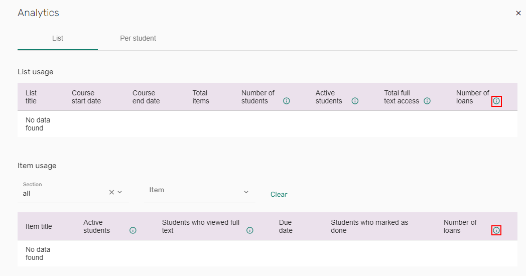 Export analytics options.
