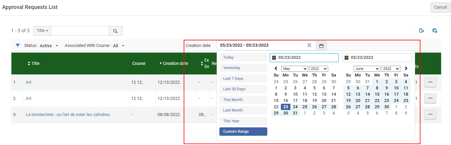 The creation date filter.