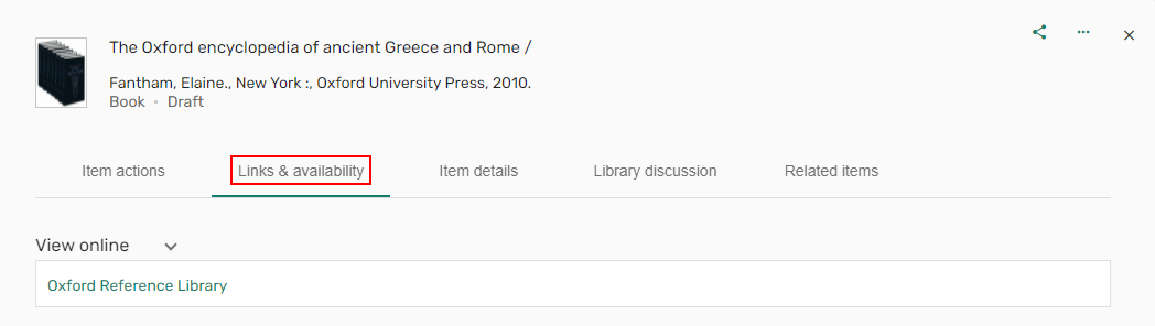 The default tab - links & availability.