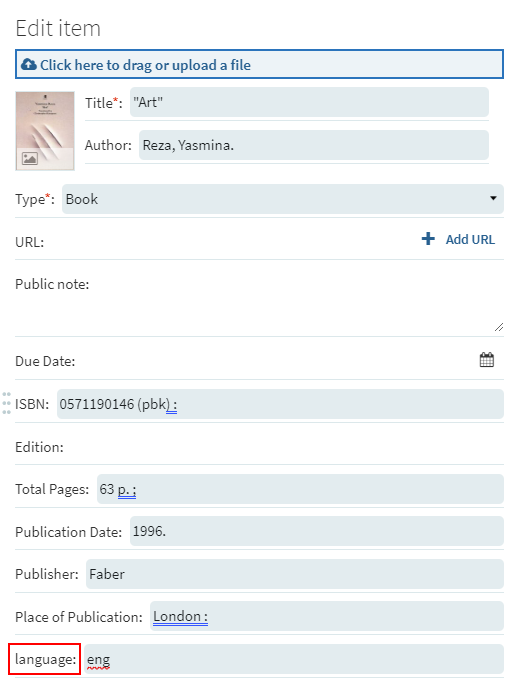 The item language field.