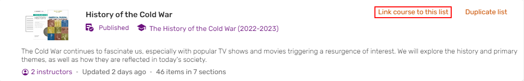 The option to link course to this list.