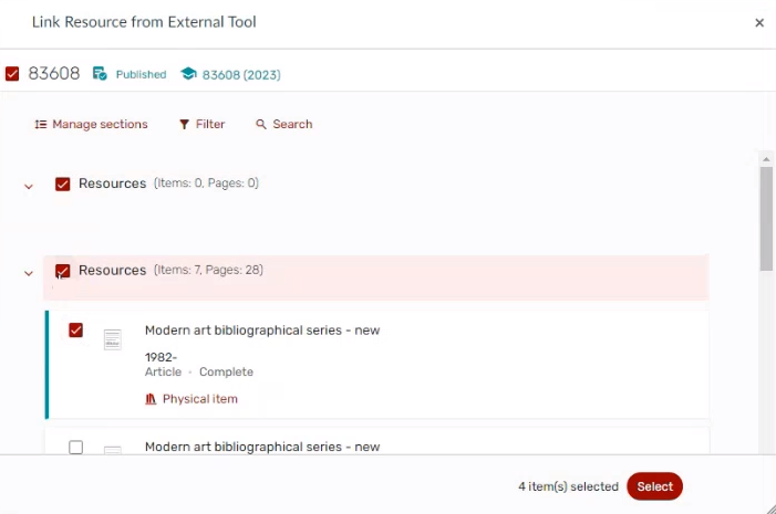 The link resource from external tool.