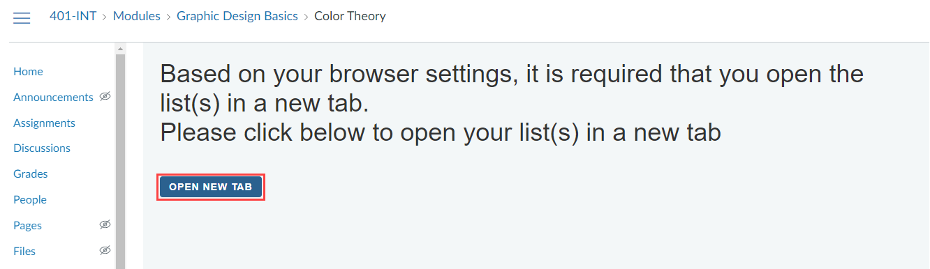 The option to open Leganto in a new tab.