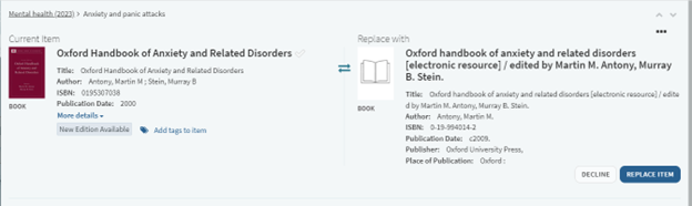 The option to replace the item or decline.