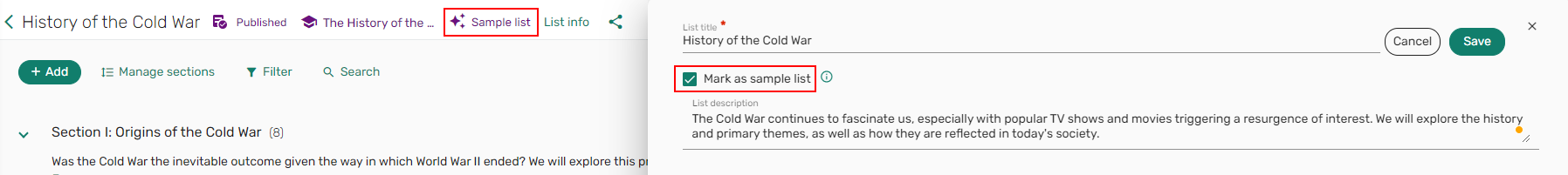 The sample list label.