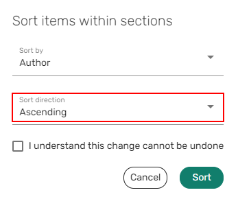 The sort section default direction.