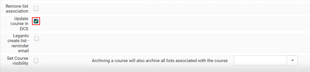 The option to update courses in the DCS.