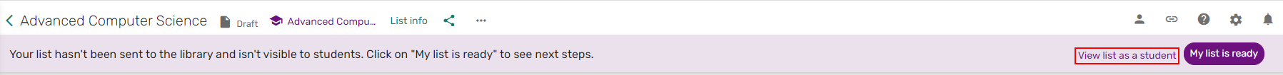 The view list as a student for drafts.