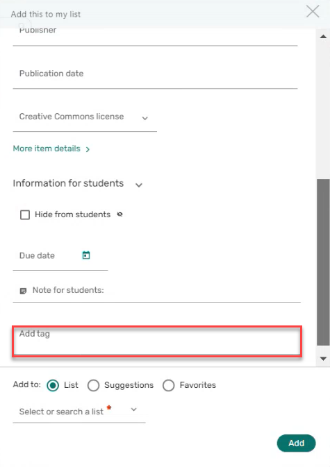 The option to add tags.
