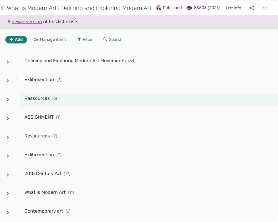 Collapsed sections in a long list.