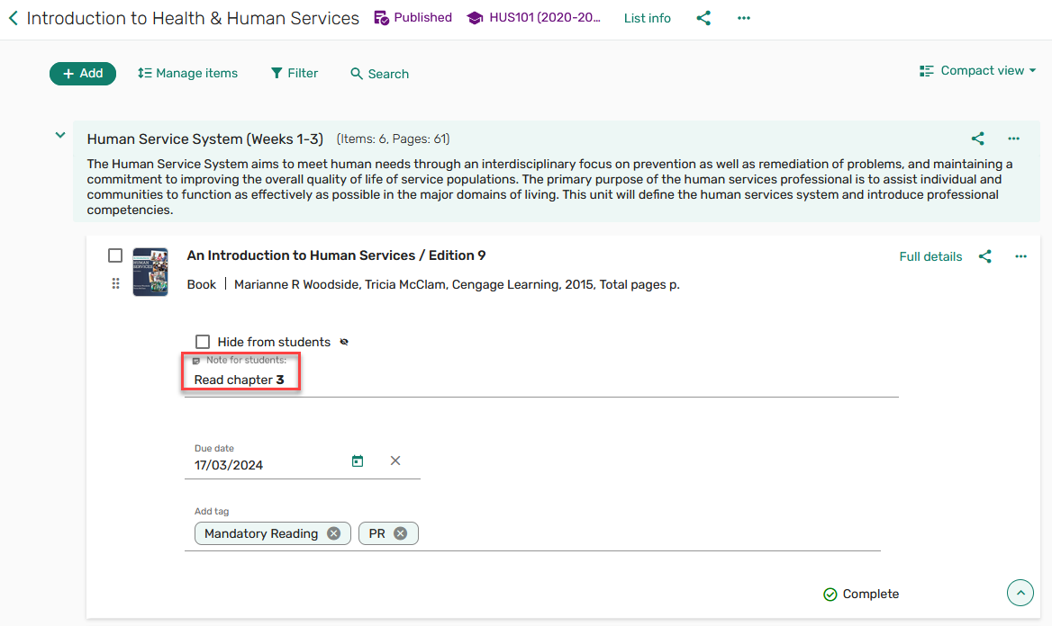 An example of a formatted note.