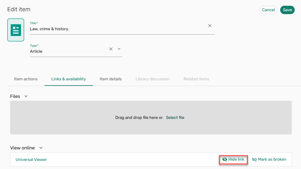 The option to hide a LibKey link.