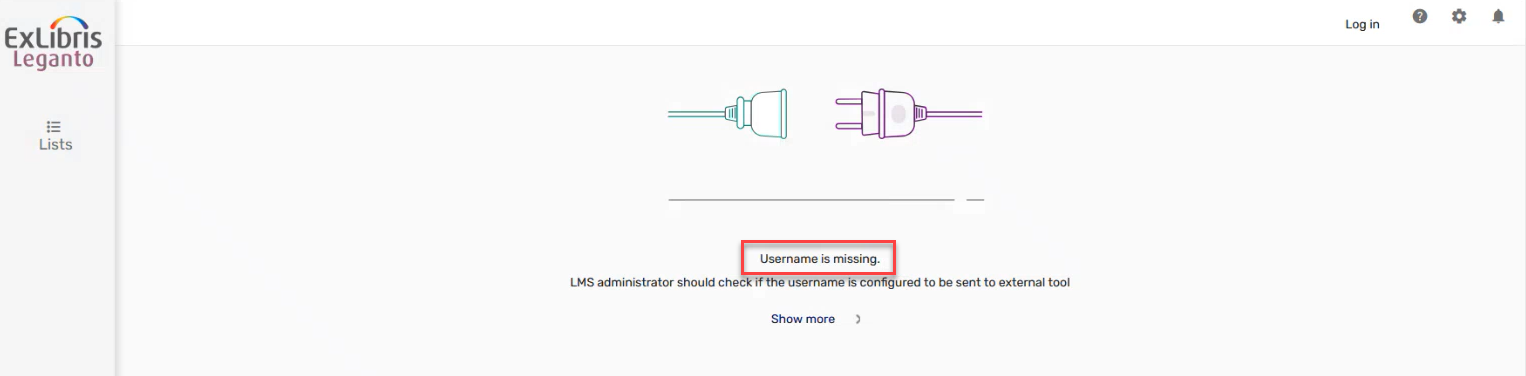 The lti username error message.