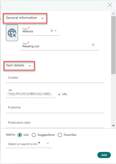 General information and Item details sections.