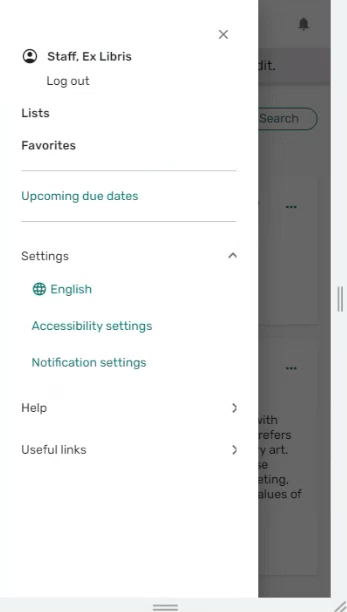 Leganto mobile menu access.