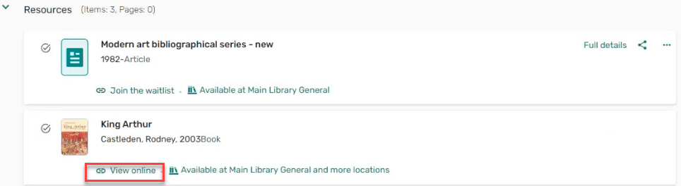 The option to view an item online.