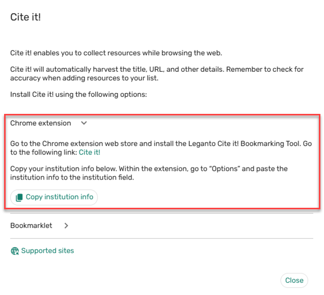 Cite it Chrome extension installation.