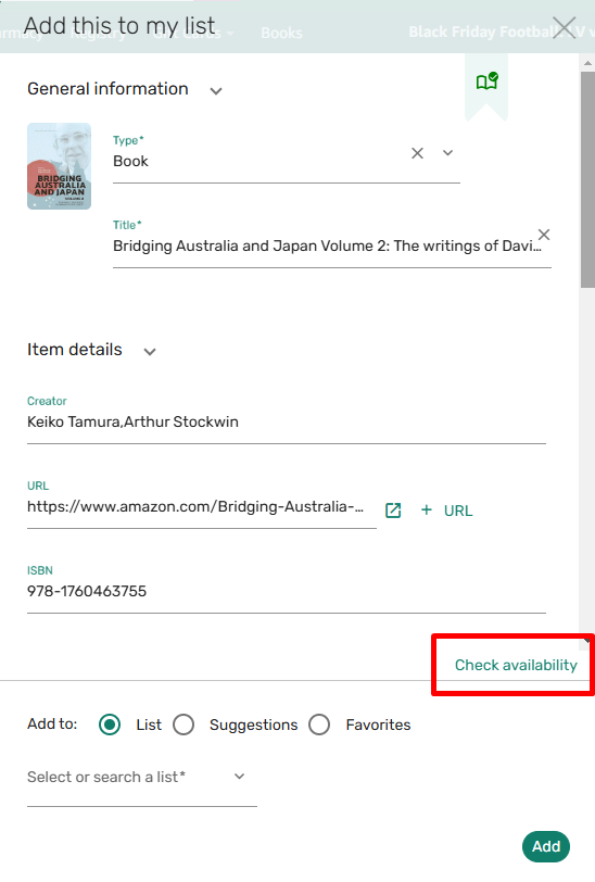 The Cite It Check availability link.